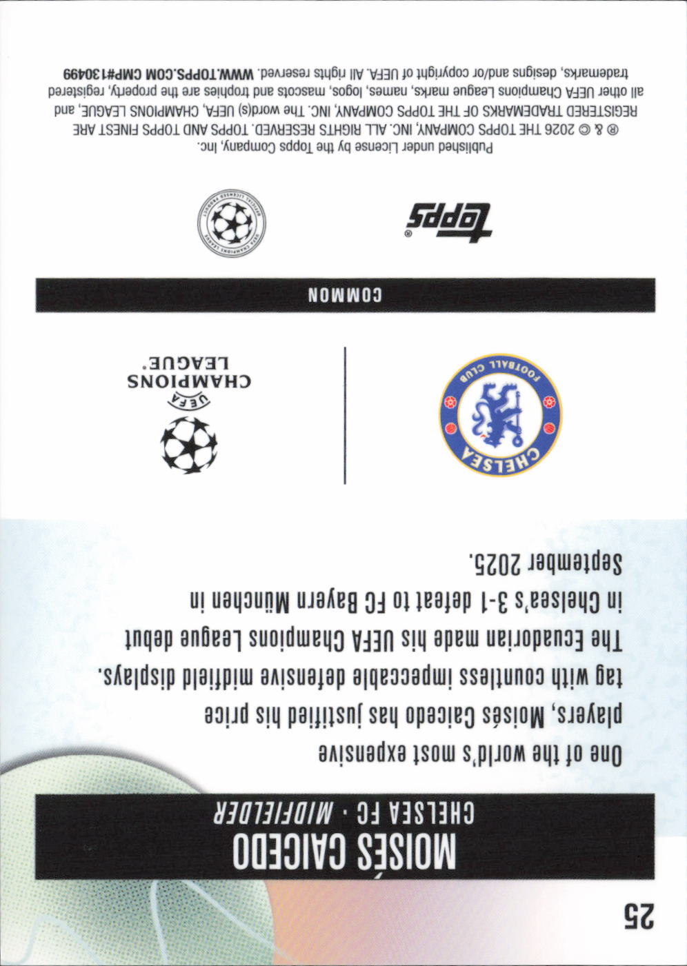 Moisés Caicedo Golden Future Topps Chelsea Fan Set - Golden Future CFCG-1 NM