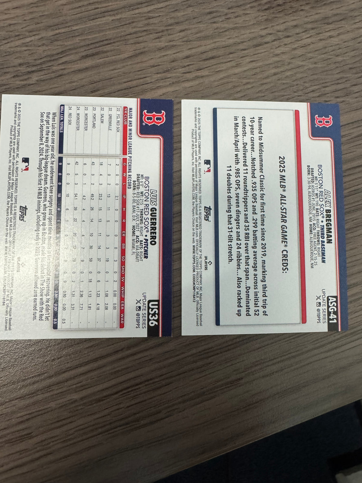 2025 Topps Update Boston Red Sox 4-Card Lot – RC & Bregman Foil