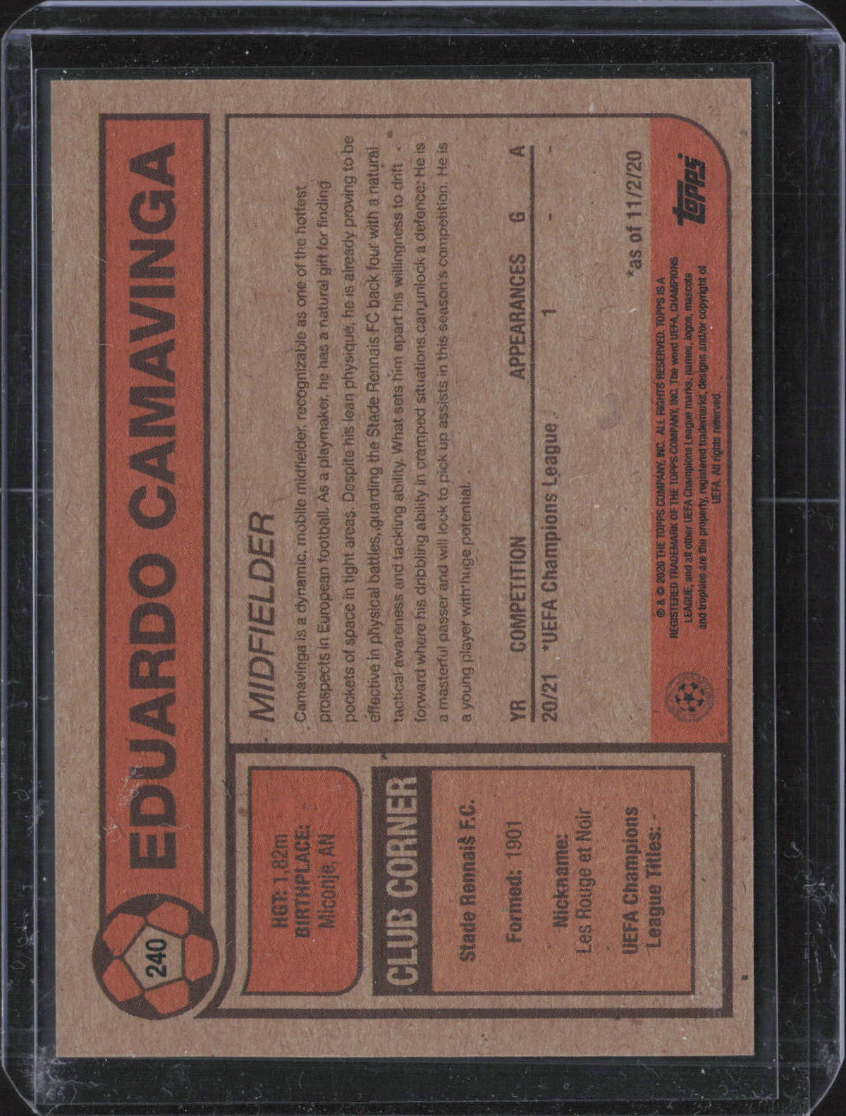 Eduardo Camavinga Base Topps Living UEFA Champions League 240 NM