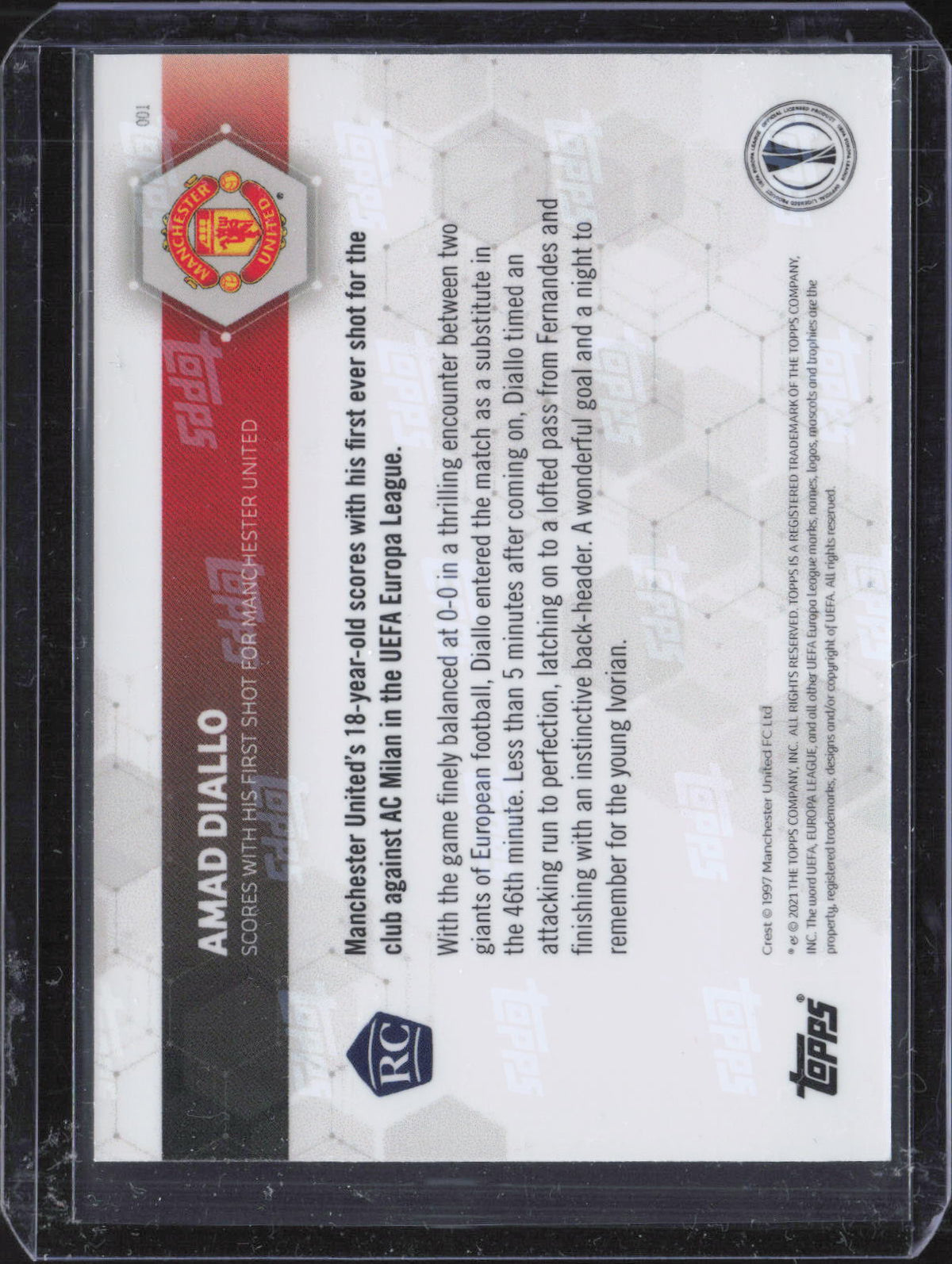 Amad Diallo Base Topps Now UEFA Europa League 001 NM