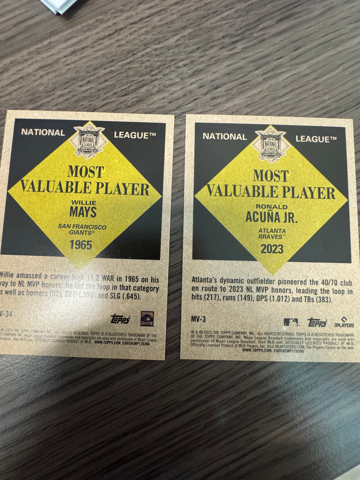 2025 Topps Update Most Valuable 2-Card Lot – Willie Mays & Ronald Acuña Jr.