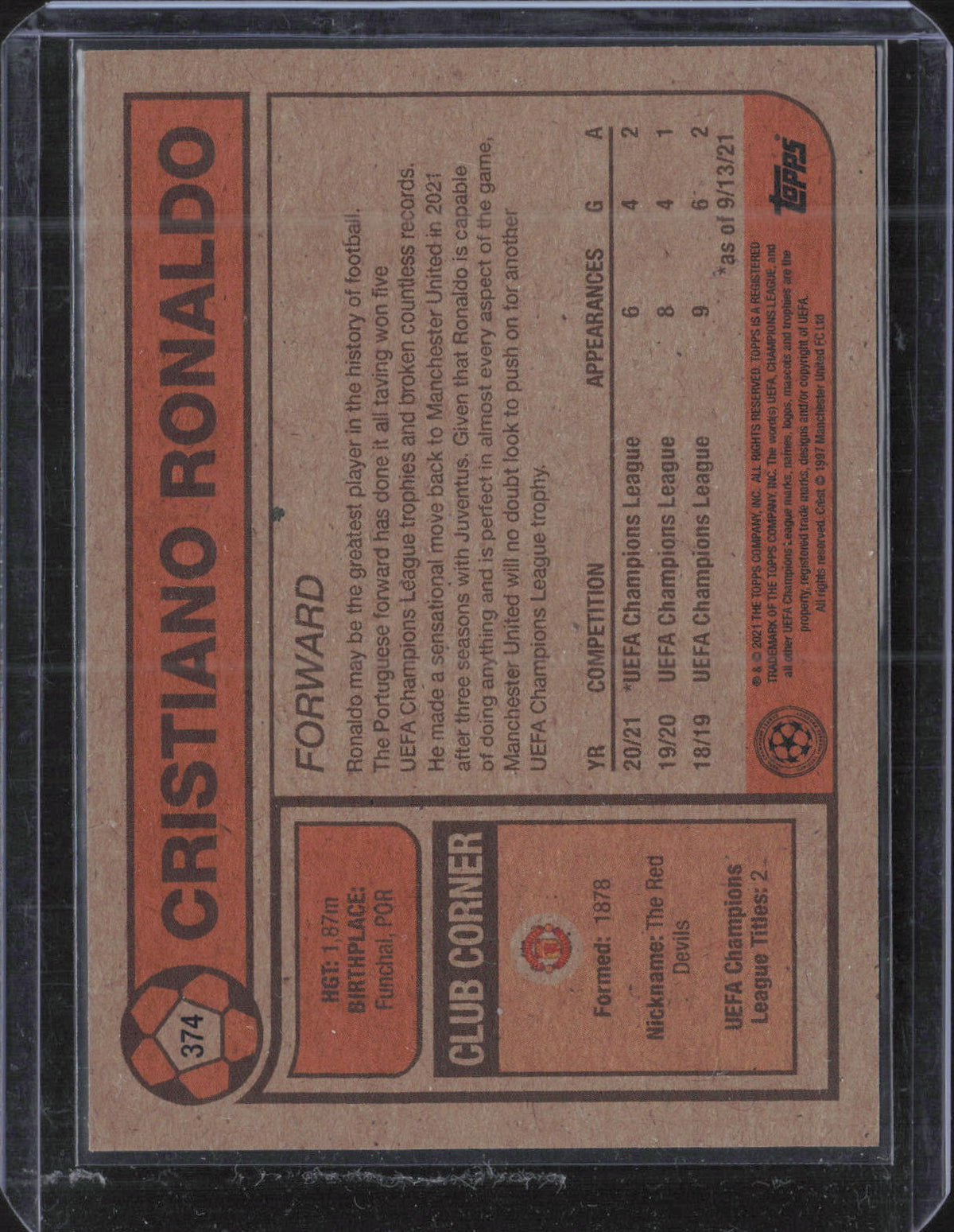 Cristiano Ronaldo Base Topps Living UEFA Champions League 374 NM