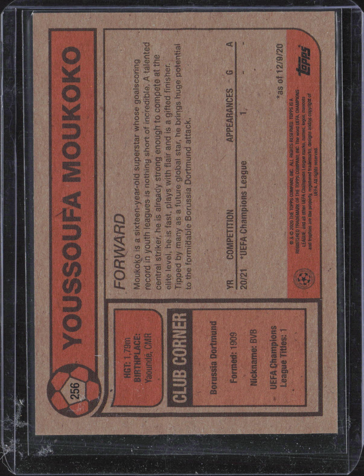 Youssoufa Moukoko Base Topps Living UEFA Champions League 256 NM