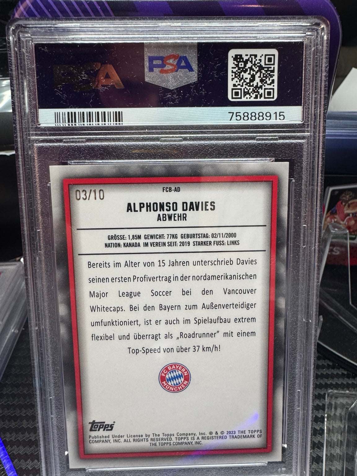 Alphonso Davies Auto Aqua /10 PSA 9 - Topps Bayern