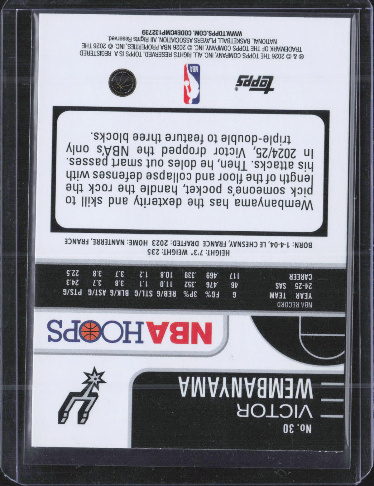 Victor Wembanyama Diamante Topps - Diamante 195 NM