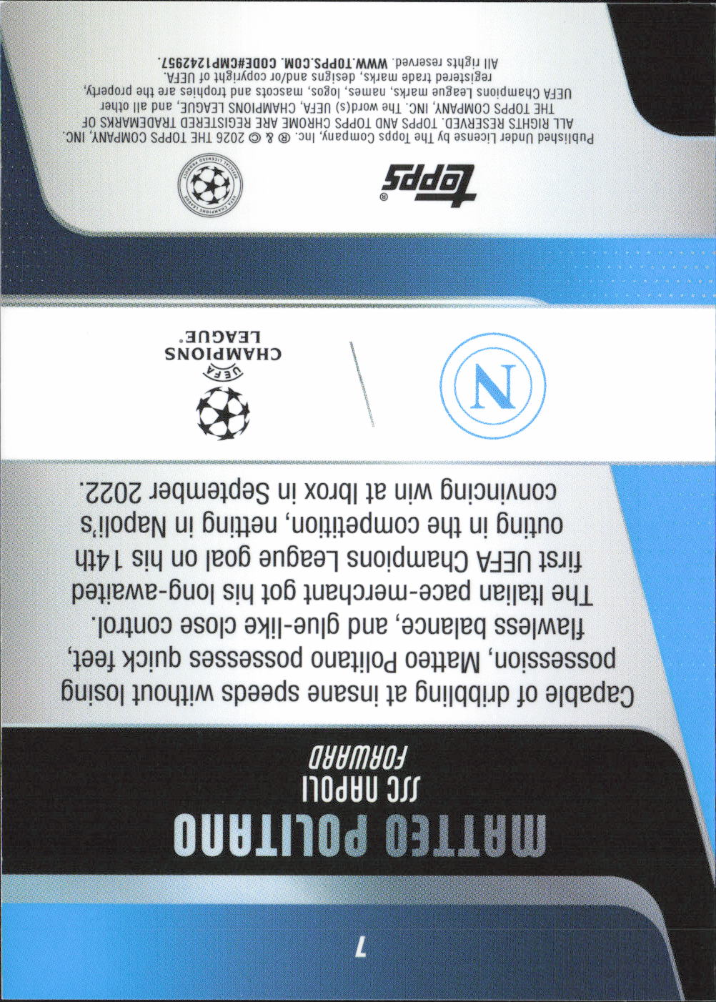 Matteo Politano Base Topps UEFA Club Competitions 7 NM