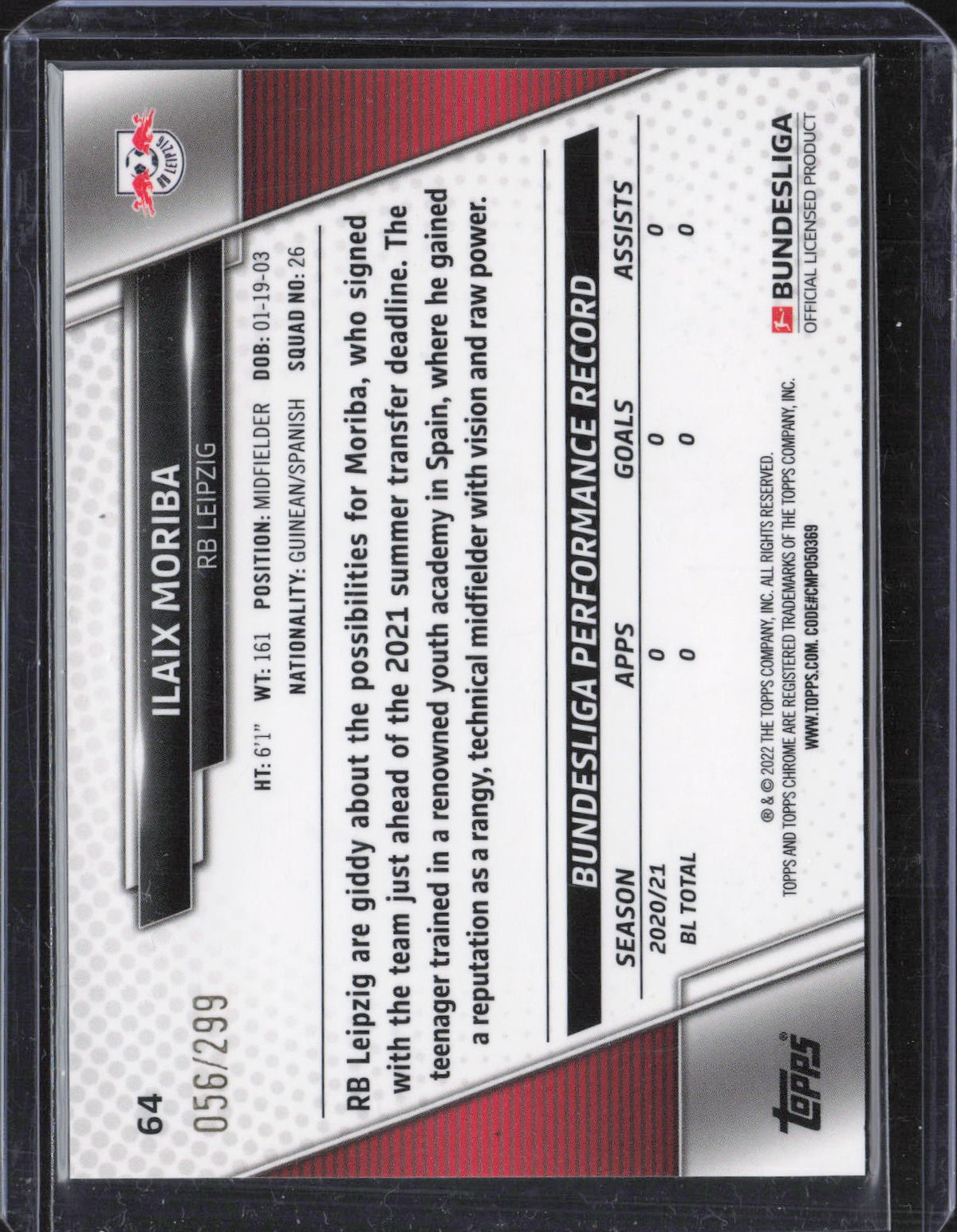 Ilaix Moriba Blue Refractors Topps Chrome Bundesliga - Blue Refractors 64 NM