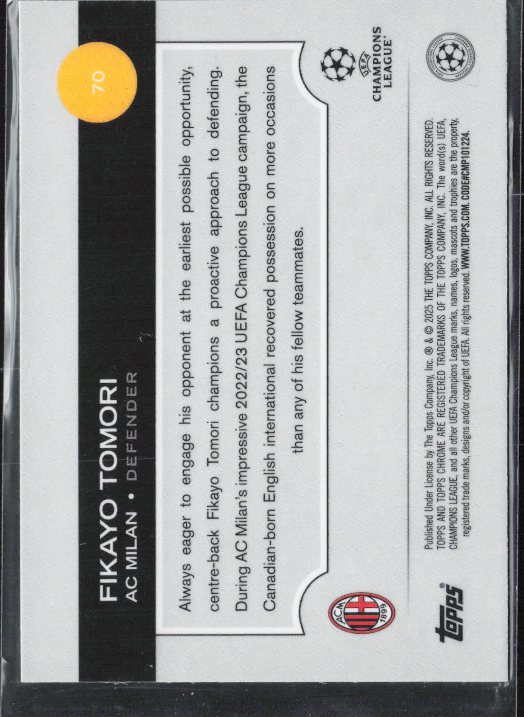 Fikayo Tomori Base Topps Chrome UEFA Club Competitions 70 NM