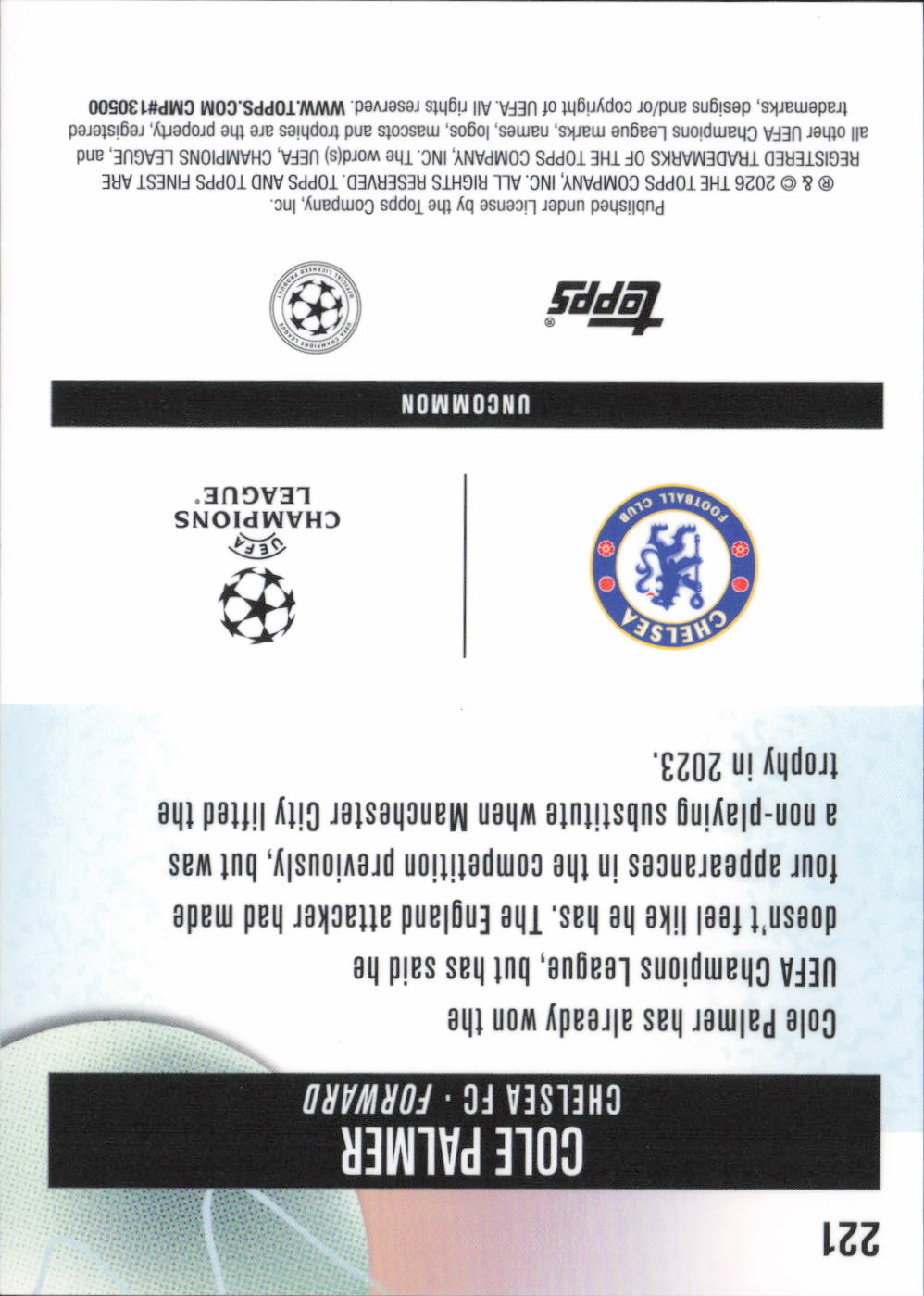 Cole Palmer Checkerboard Refractor Finest UEFA Club Competitions -  NM