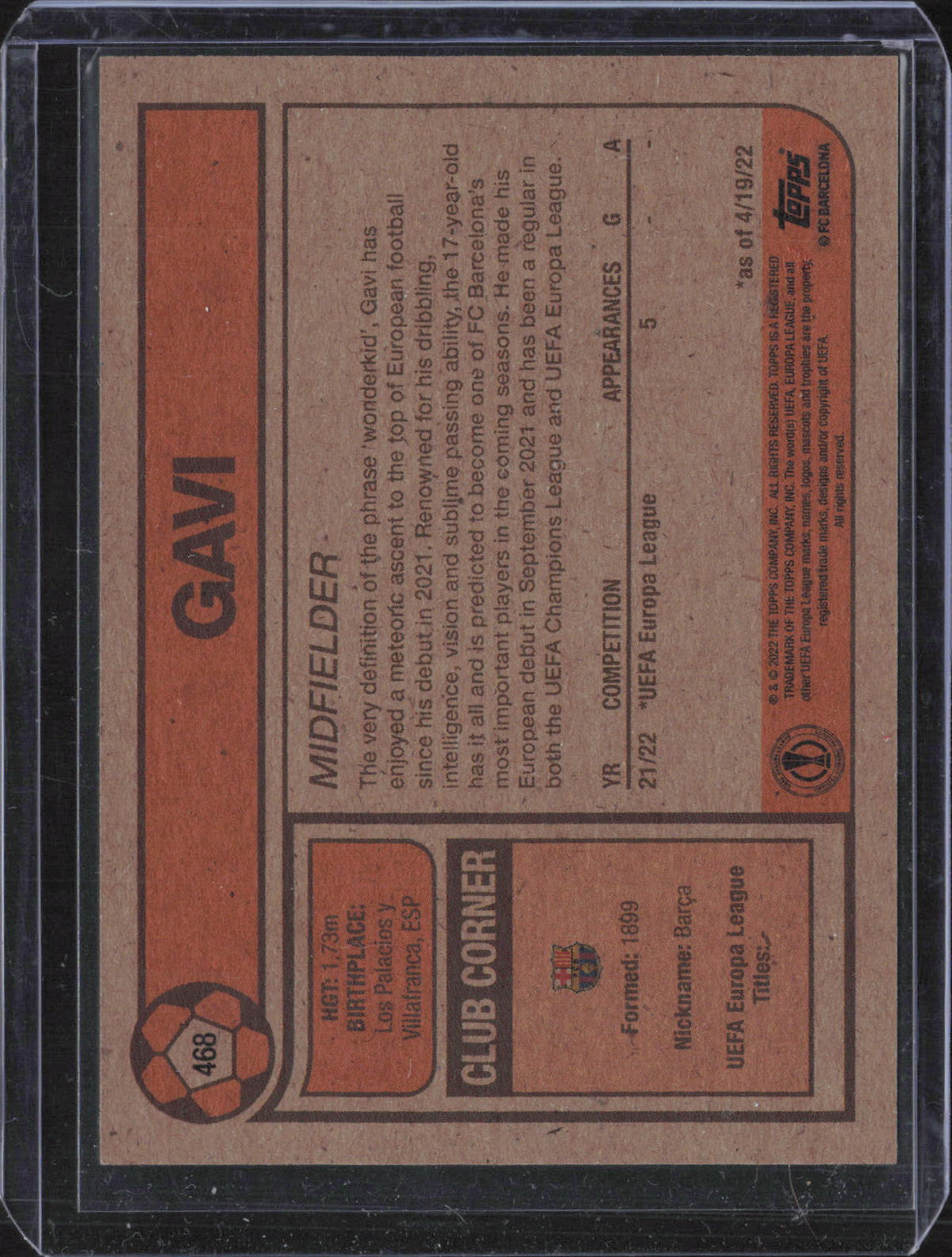 Gavi Base Topps Living UEFA Champions League 468 NM