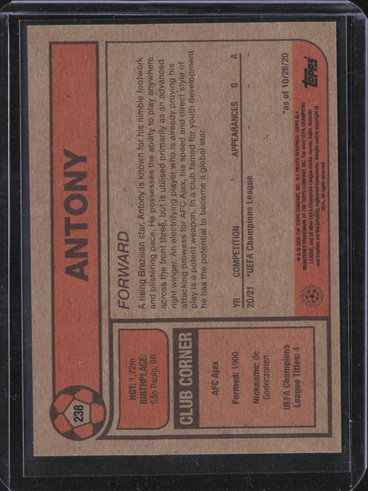 Antony Base Topps Living UEFA Champions League 238 NM