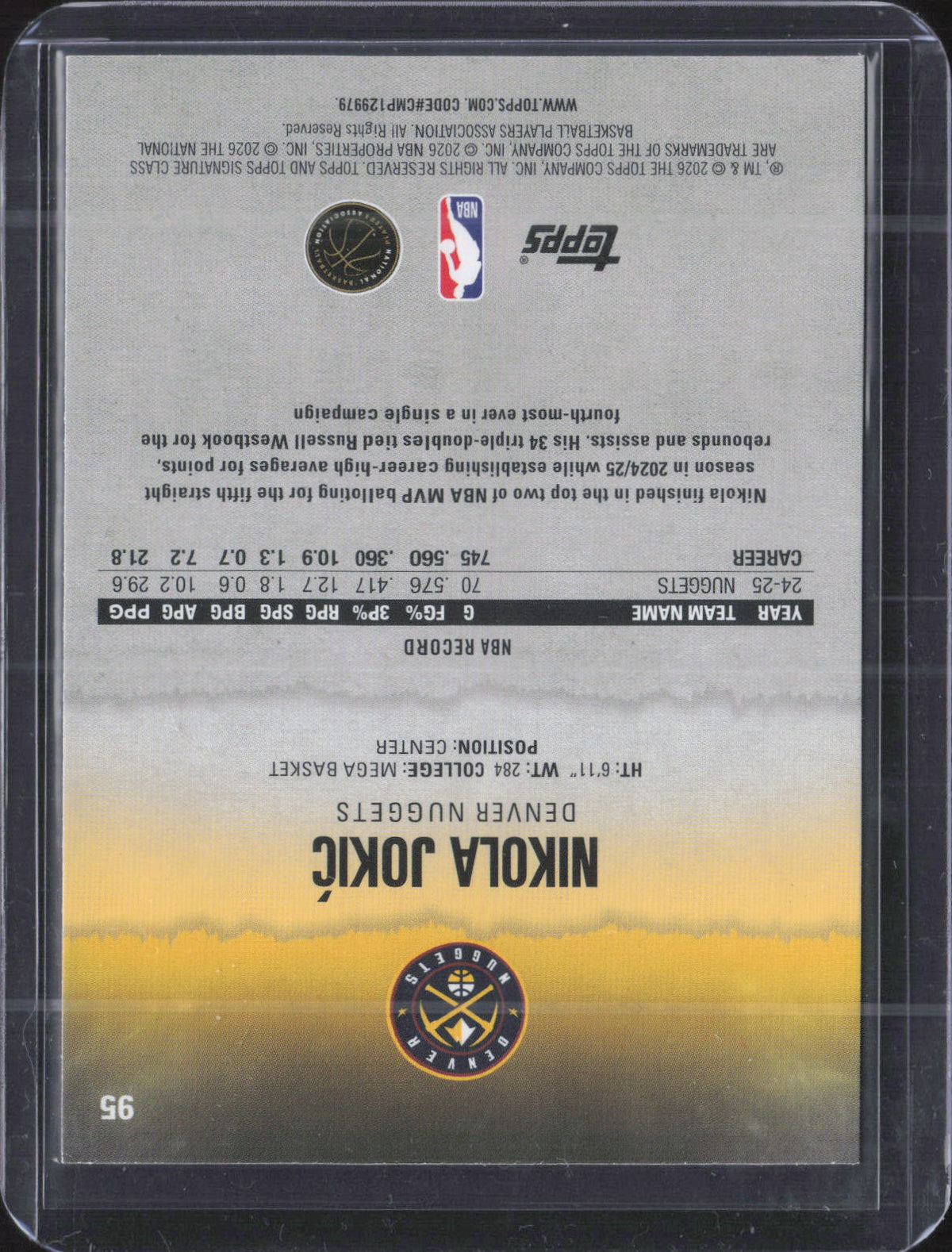 Nikola Jokic Base Hoops Haunted Hoops 289 NM