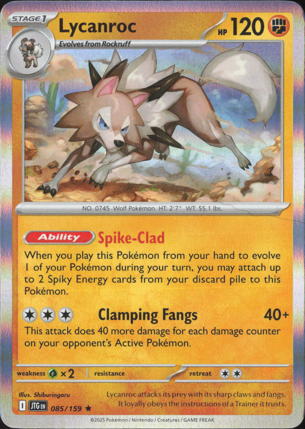 Lycanroc Holo Rare SV09: Journey Together 085/159 NM