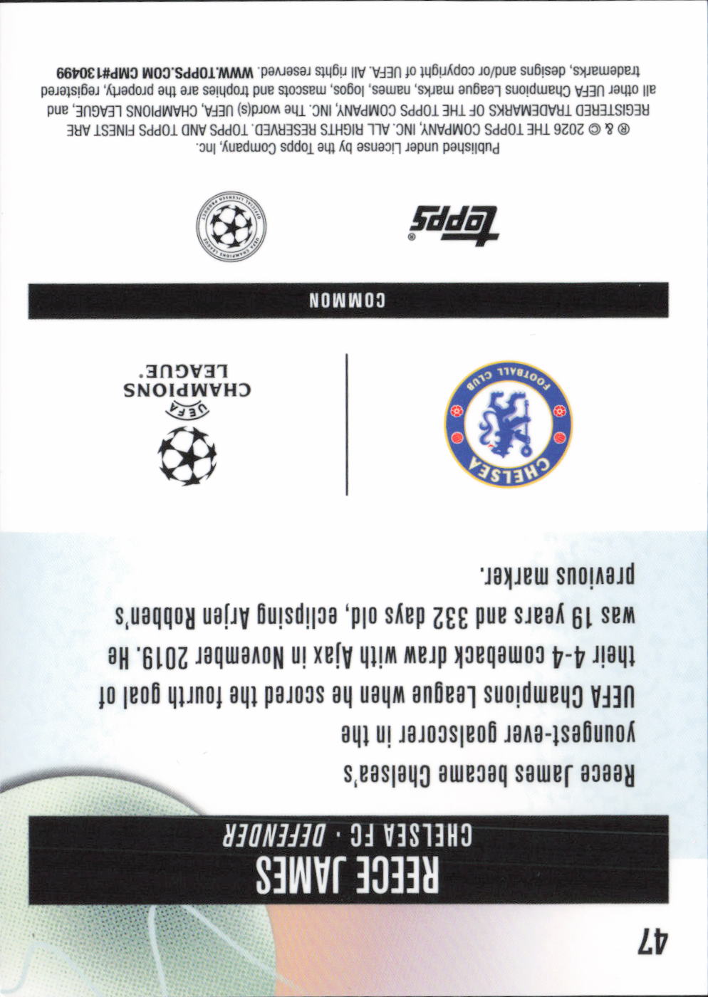 Reece James Topps Premier League - Lazer 98 NM