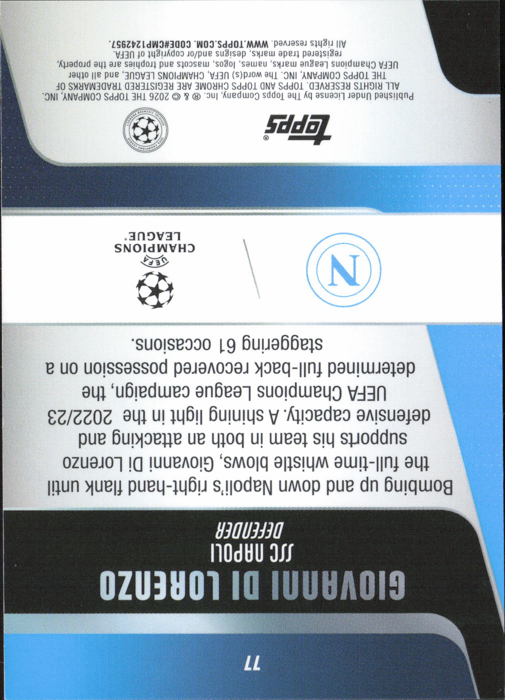 Giovanni Di Lorenzo Base Topps Chrome UEFA Club Competitions 77 NM