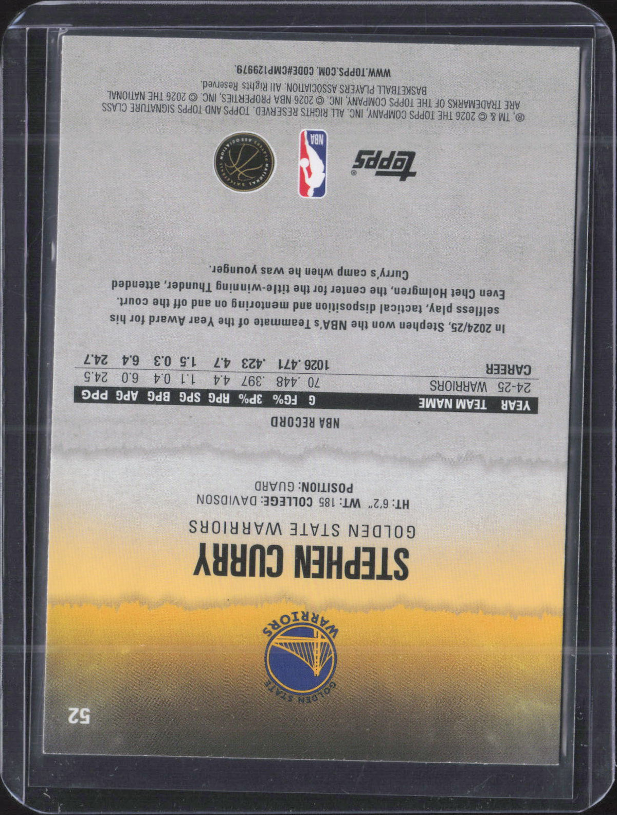 Stephen Curry Topps Chrome -  201 NM