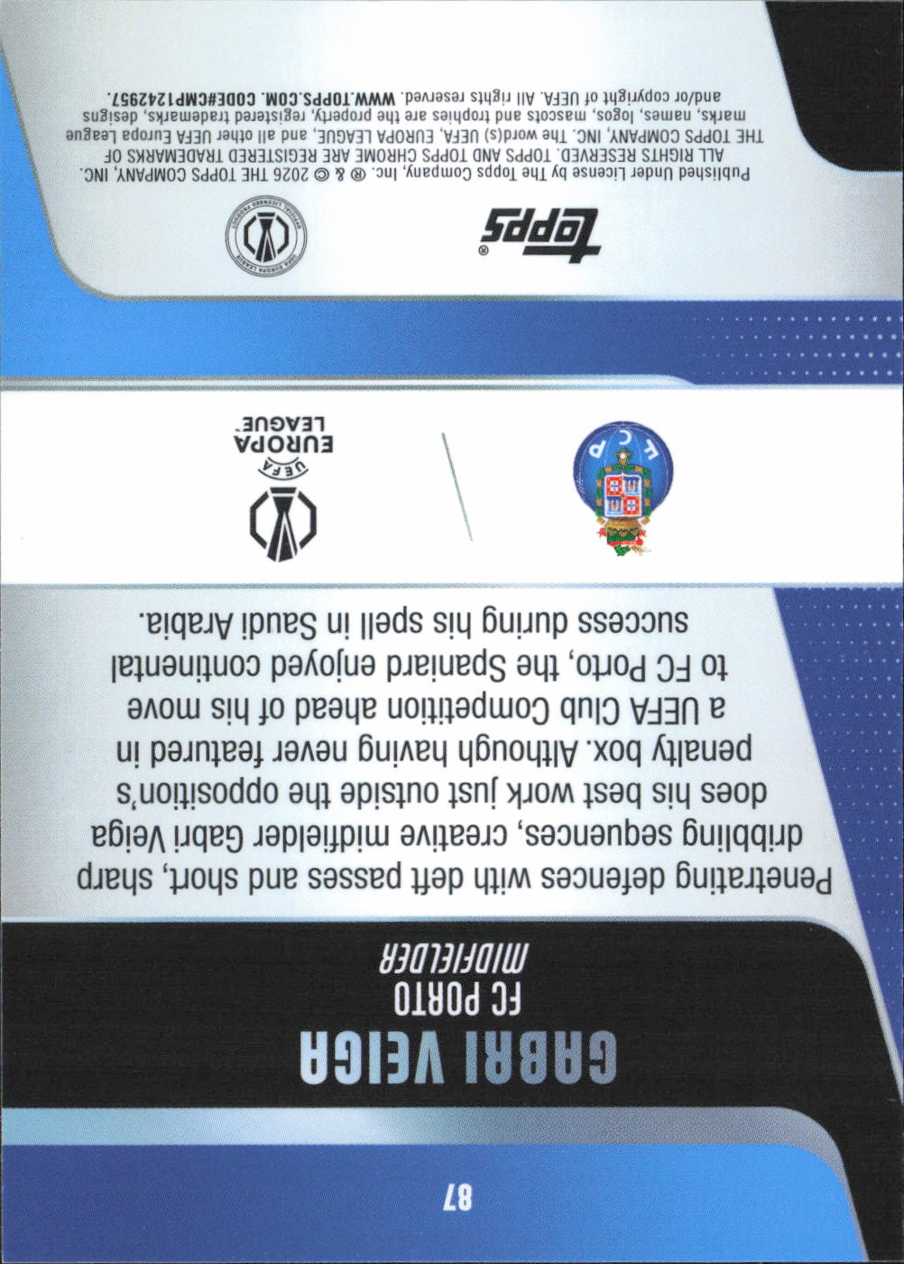 Gabri Veiga Base Topps Chrome UEFA Club Competitions 87 NM