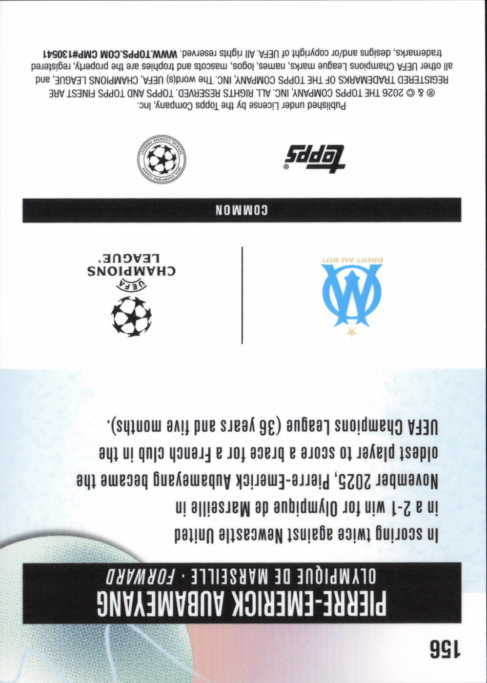 Pierre-Emerick Aubameyang Base Finest UEFA Club Competitions 156 NM