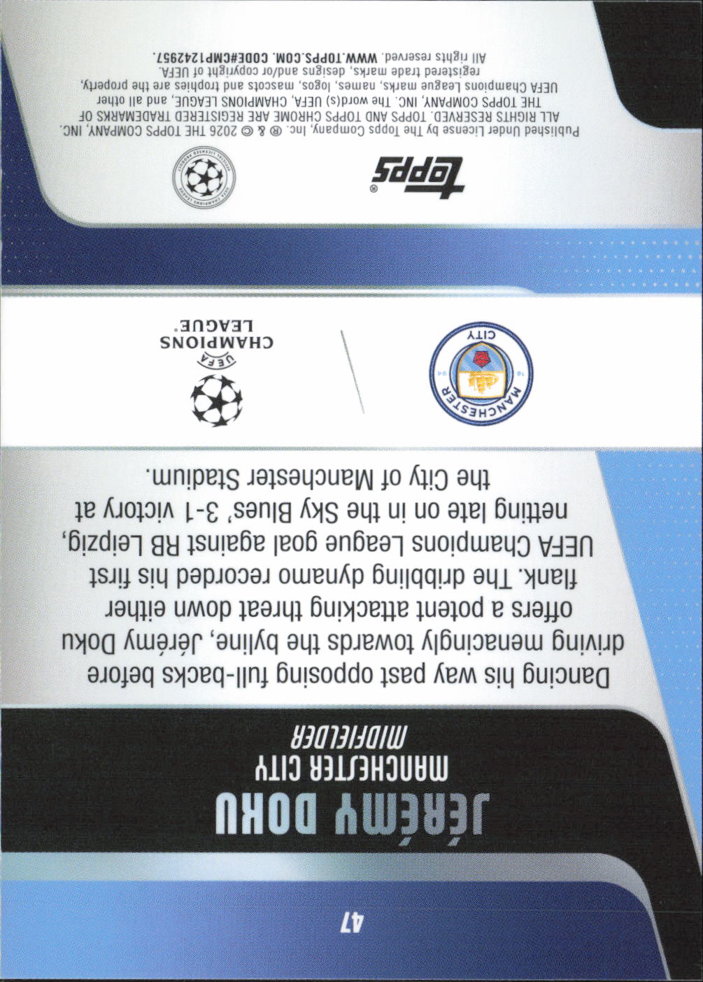 Jérémy Doku Base Topps UEFA Club Competitions 47 NM