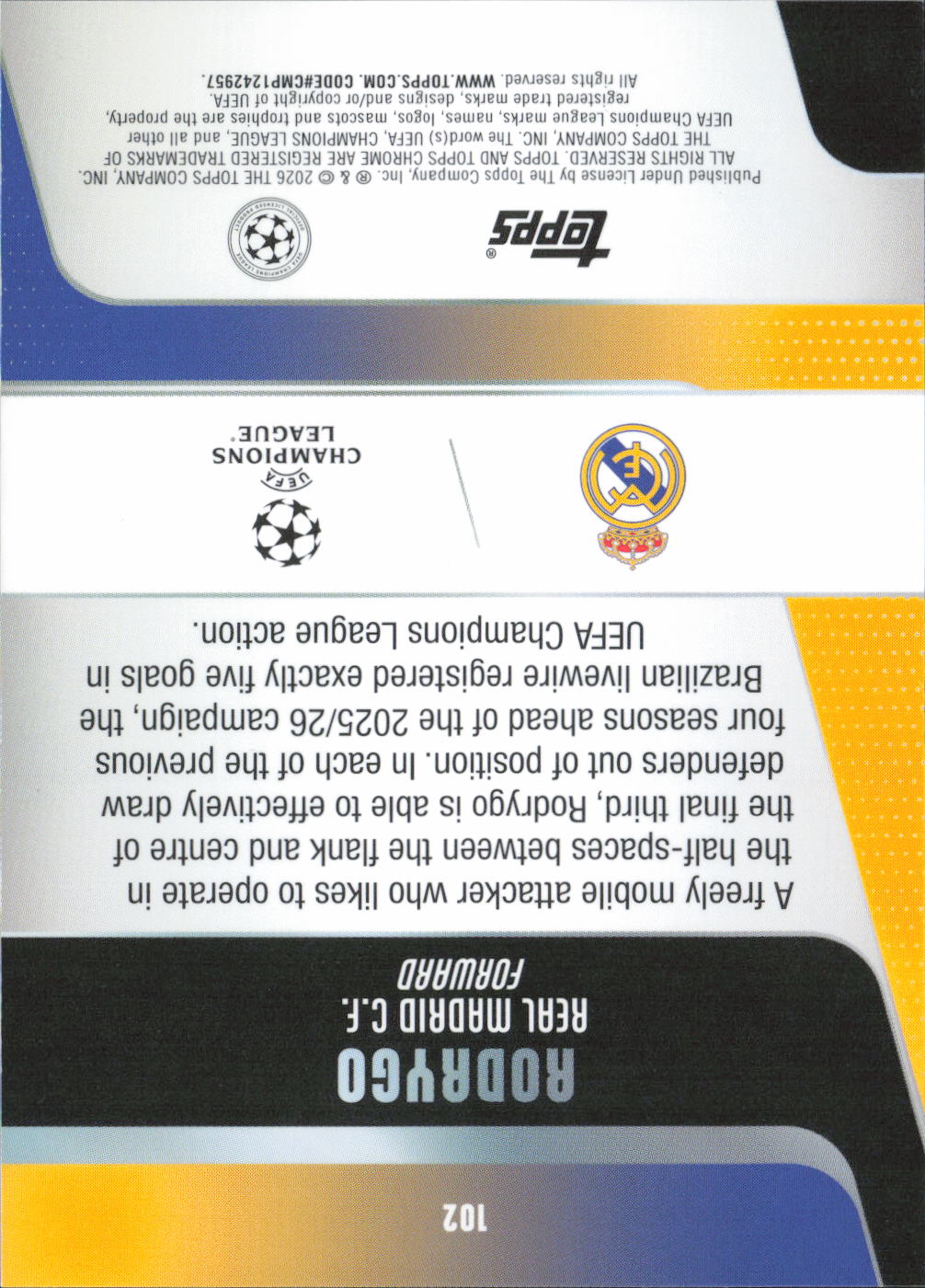 Rodrygo Base Topps Chrome UEFA Club Competitions 102 NM