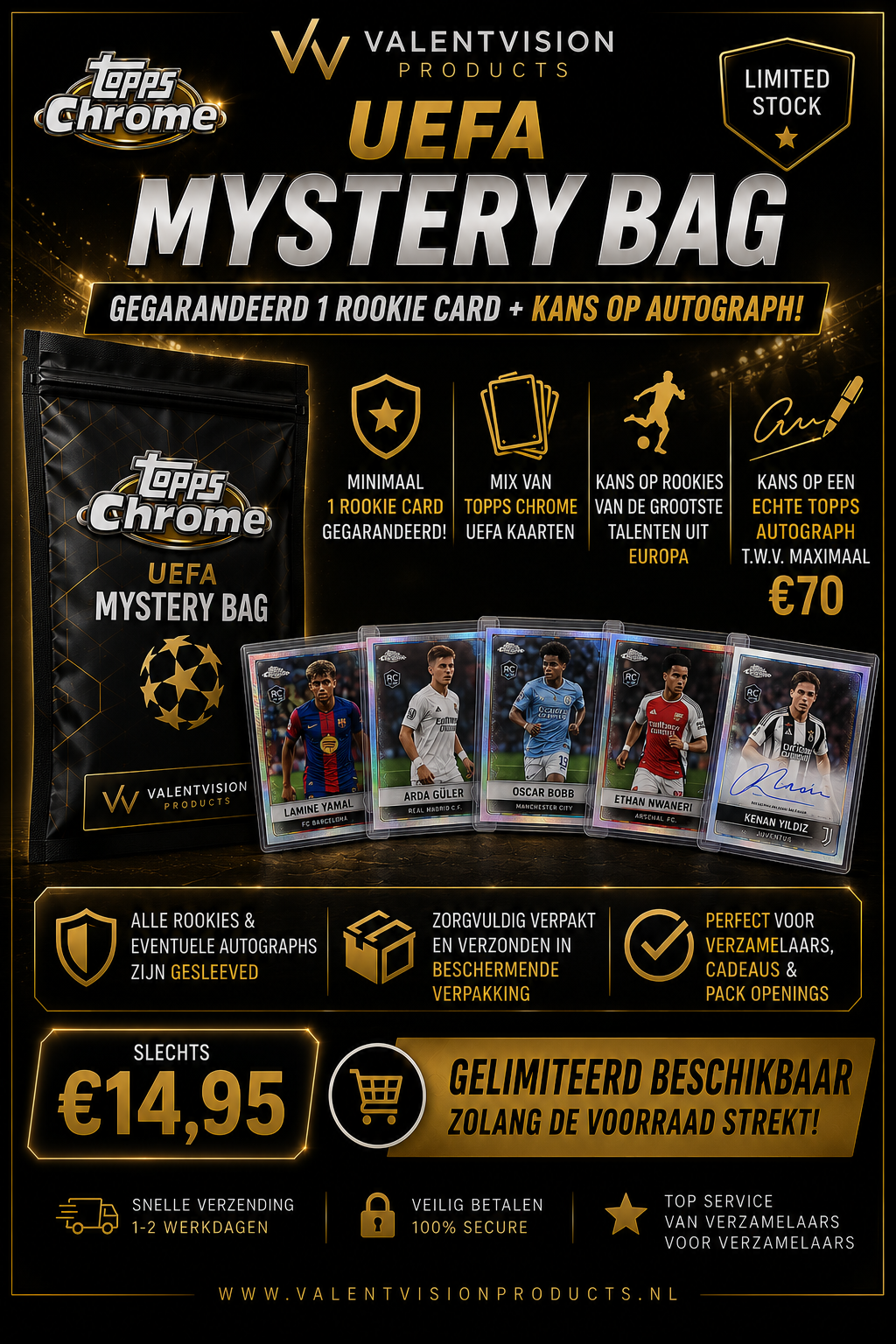 Topps Chrome UEFA Mystery Bag – Minimaal 1 Rookie + Kans op Autograph