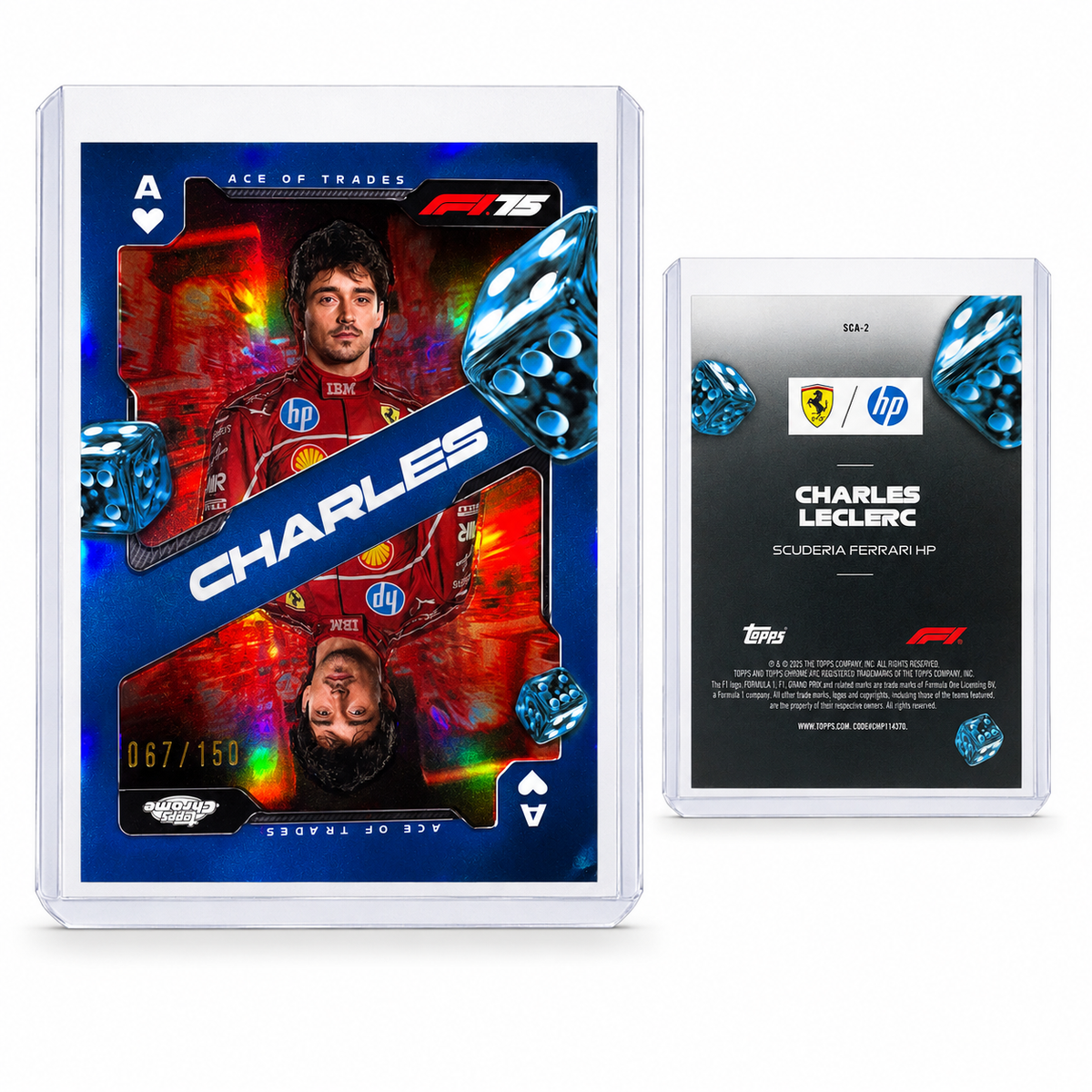 2025 Topps Chrome Formula 1 – Charles Leclerc Ace of Trades Blue Refractor /150 – 067/150