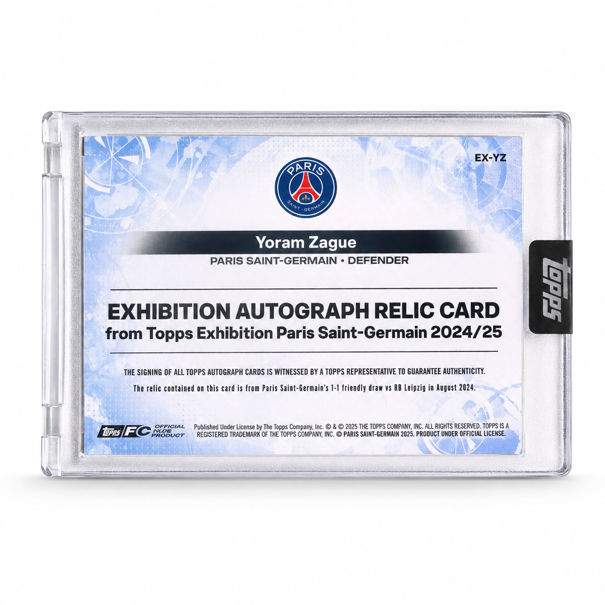 Topps Exhibition Paris Saint-Germain 2024/25 Yoram Zague Autograph Relic /50