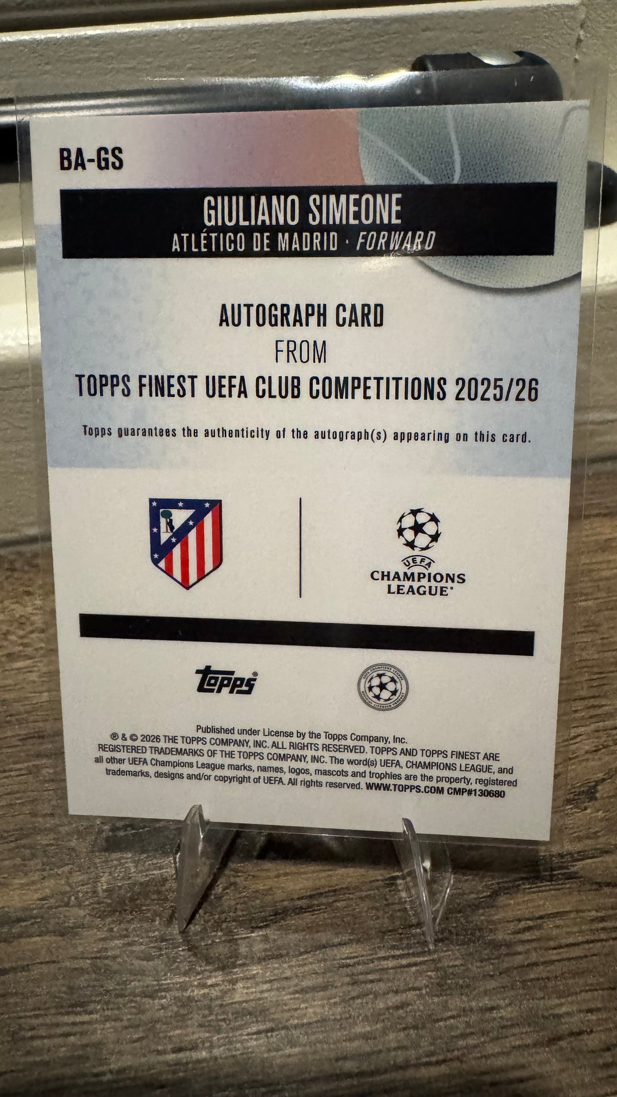 Giuliano Simeone Auto /150 – 2025/26 Topps Finest UEFA