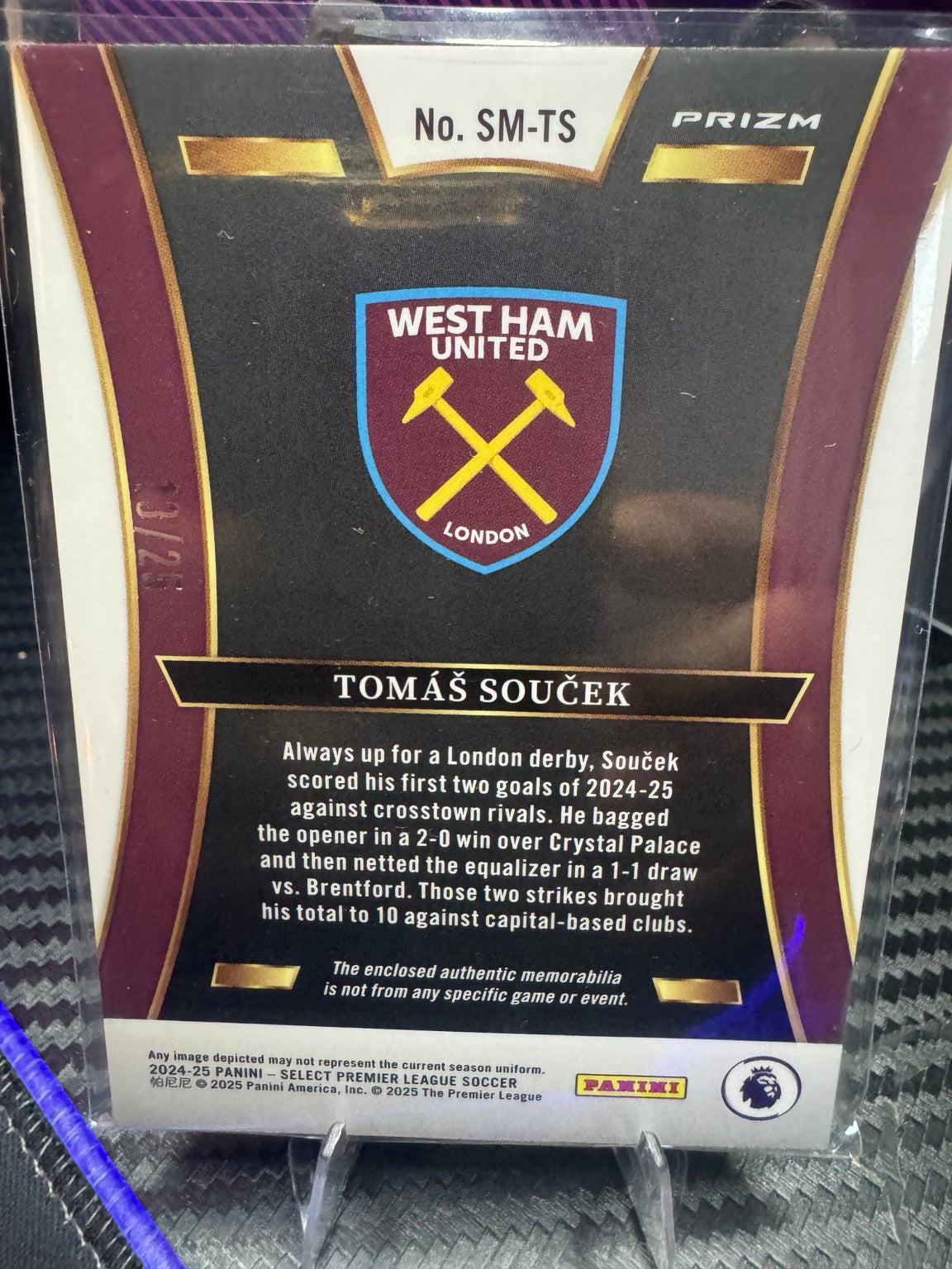 Tomáš Souček /25 Memorabilia Prizm – 2024/25 Panini Select Premier League