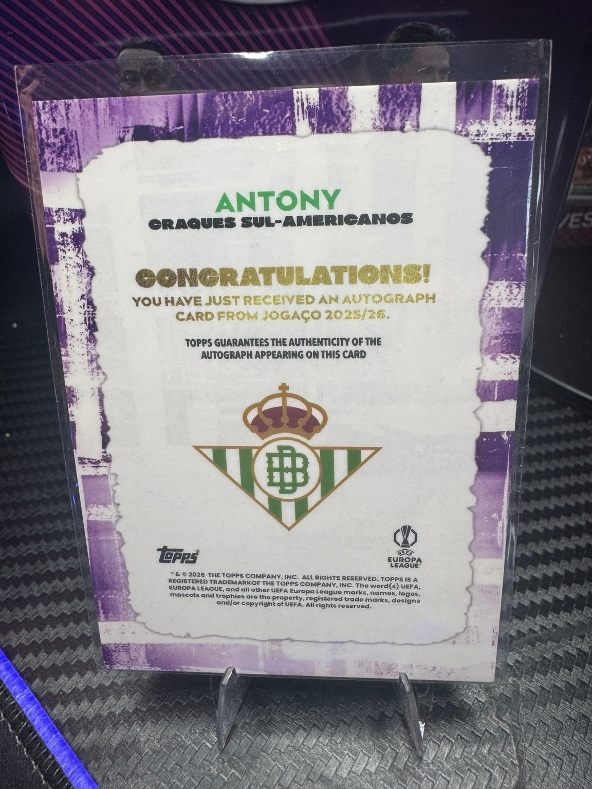 Antony Autograph /50 Purple – 2025-26 Topps Jogaço UEFA Craques Sul-Americanos