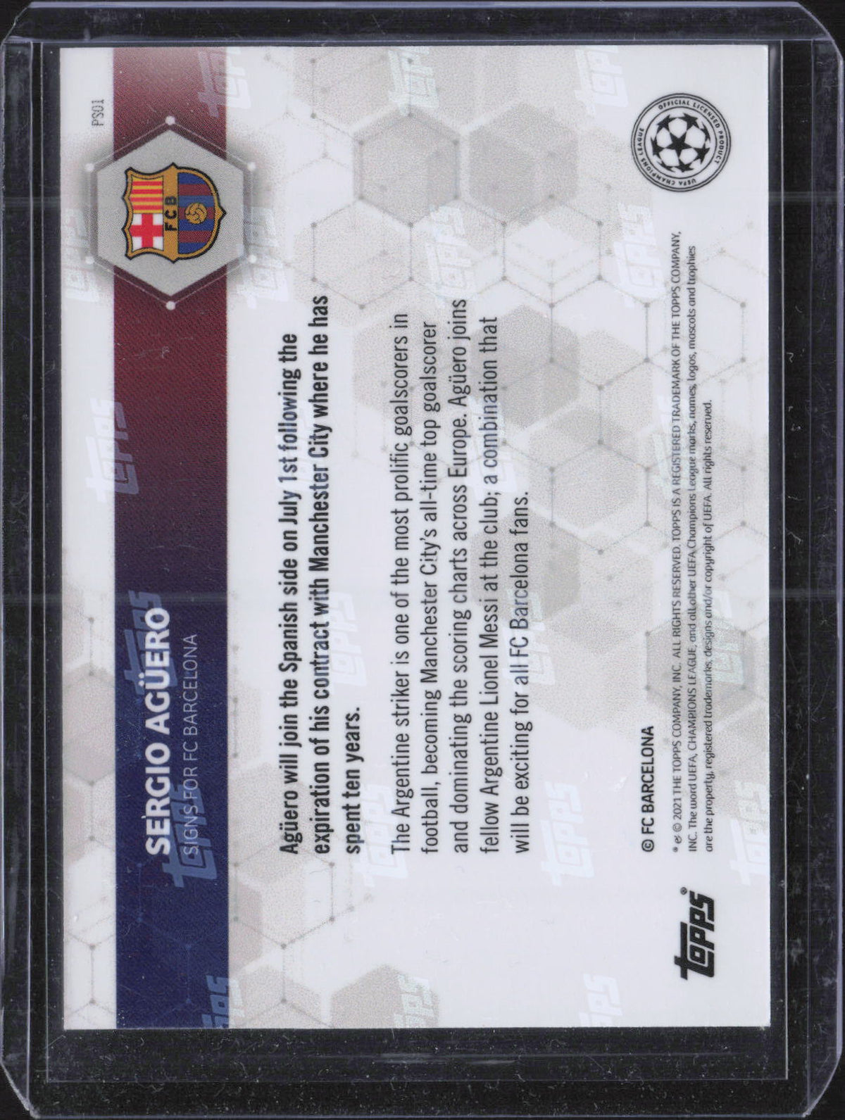Sergio Aguero Base Topps UEFA Champions League 187 NM