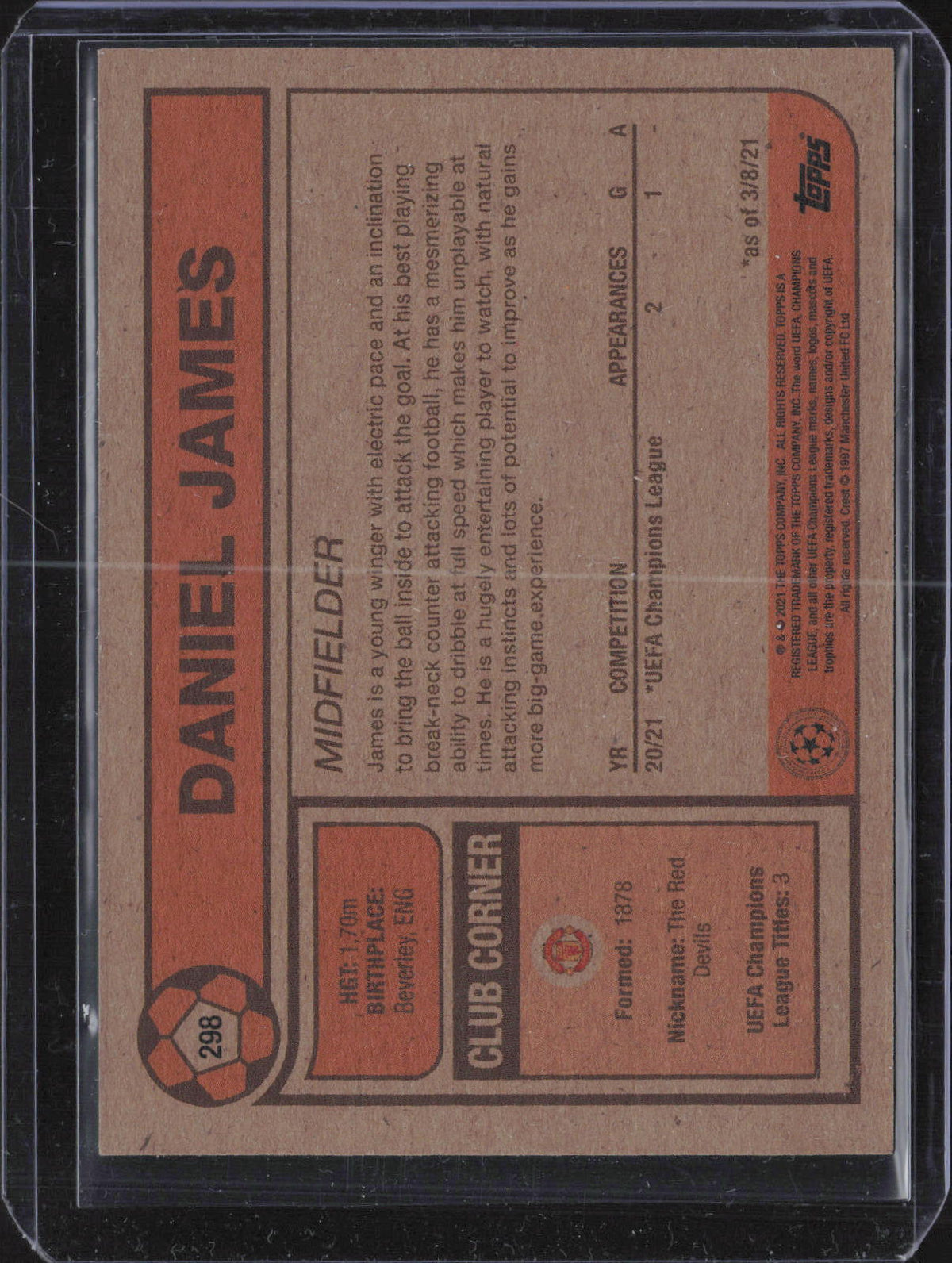 Daniel James Base Topps Living UEFA Champions League 298 NM
