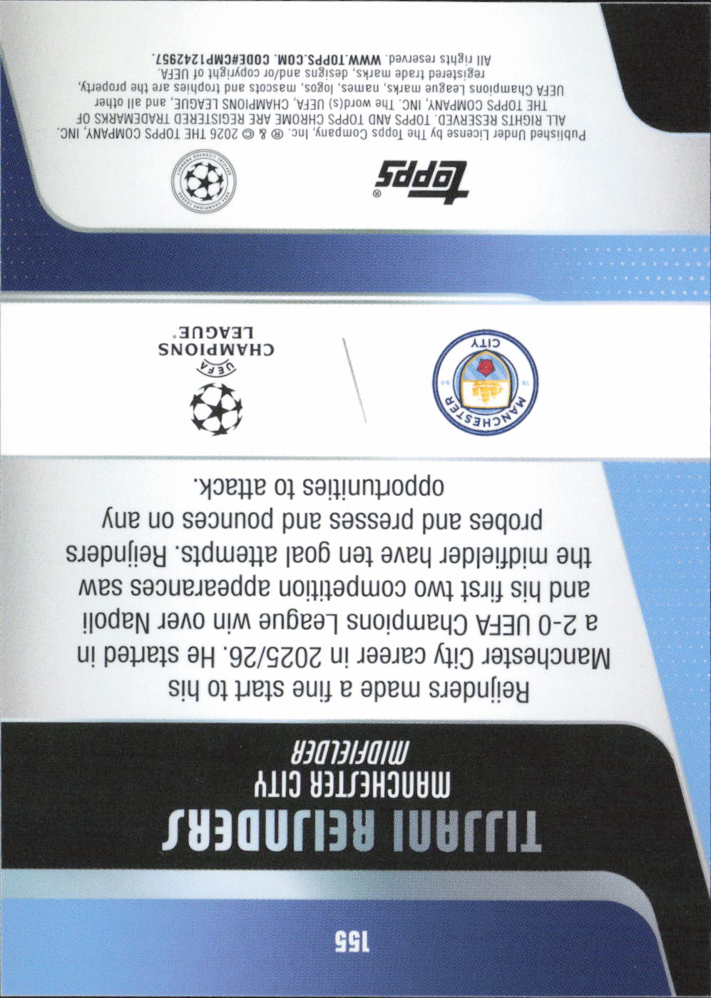 Tijjani Reijnders Refractor Topps Chrome UEFA Club Competitions - Refractor NM