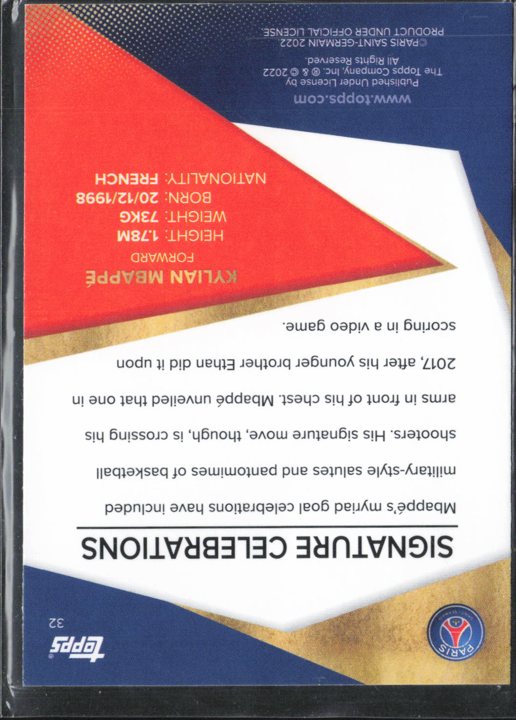 Kylian Mbappé Base Topps Paris Saint-Germain Team Set 32 NM