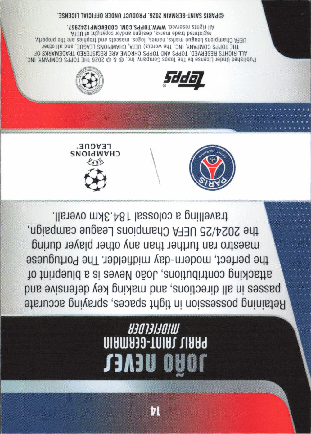 João Neves Base Topps UEFA Club Competitions 14 NM
