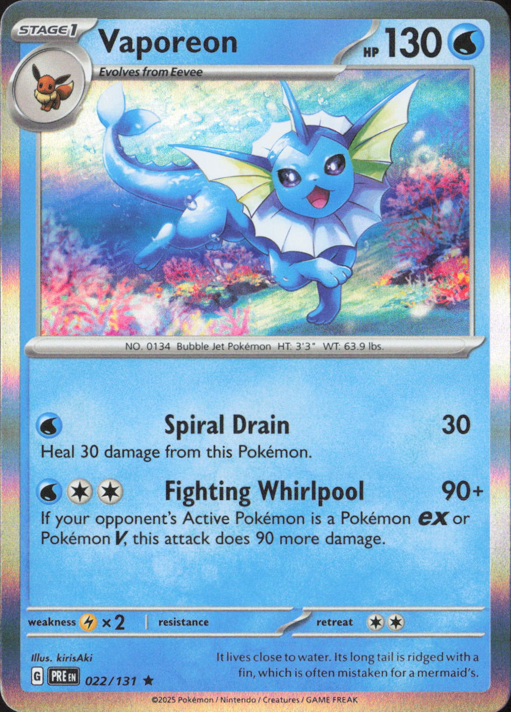 Vaporeon Holo Rare SV: Prismatic Evolutions 022/131 NM