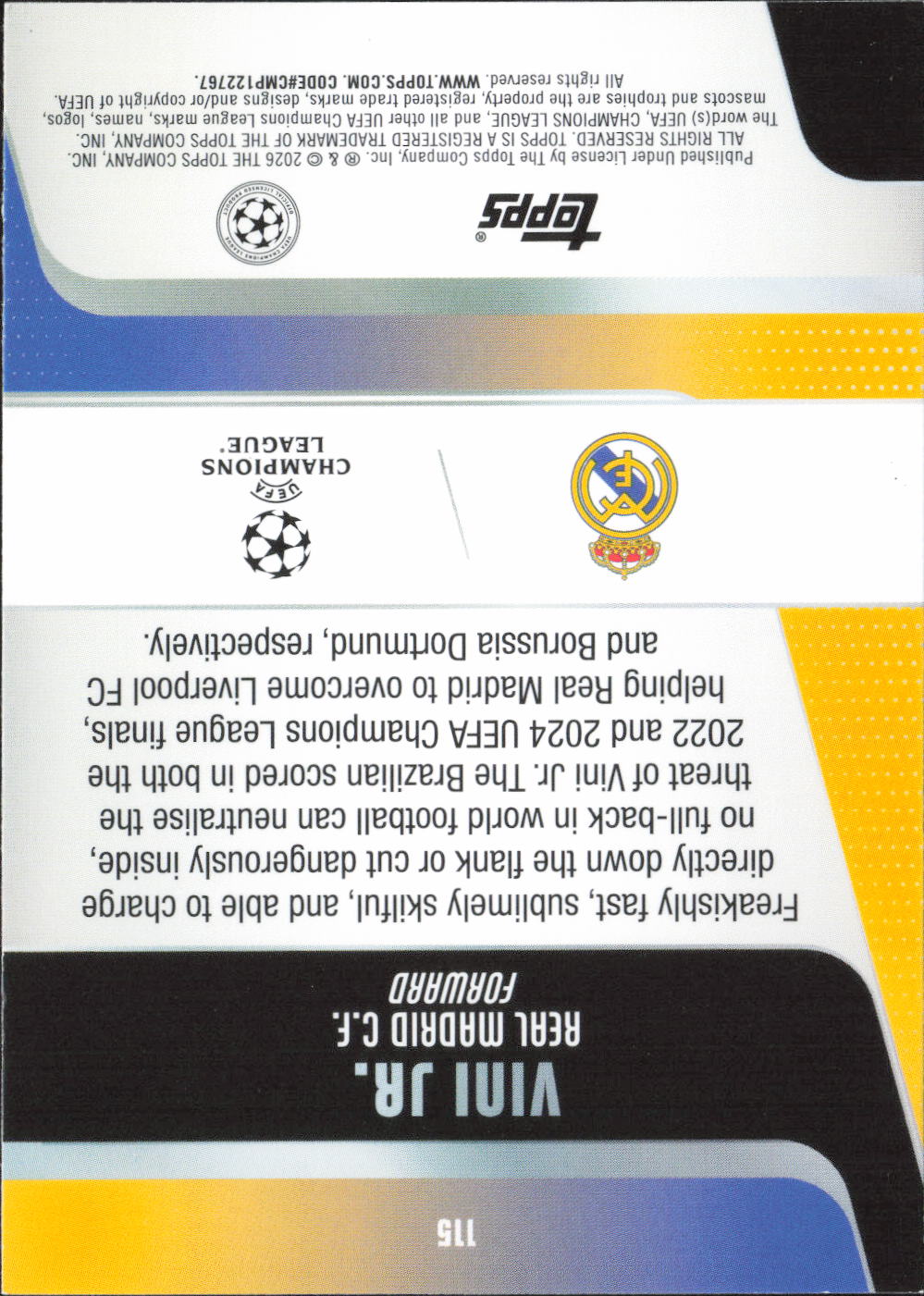 Vini Jr. Base Topps UEFA Club Competitions 115 NM