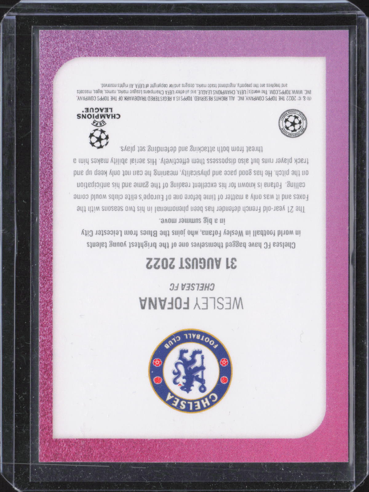 Wesley Fofana Auto Purple /25 – Topps UEFA Summer Signings